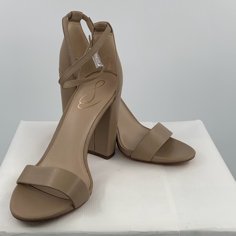 NWT NIB Sam Edelman Yaro Women’s Tan Ankle Strap Block Heels Sandals - Picture 2 of 12
